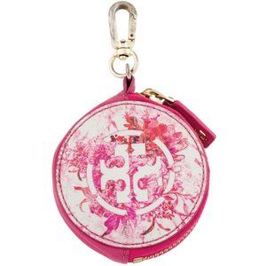 TORY BURCH Pink Floral Leather Pouch Keychain
